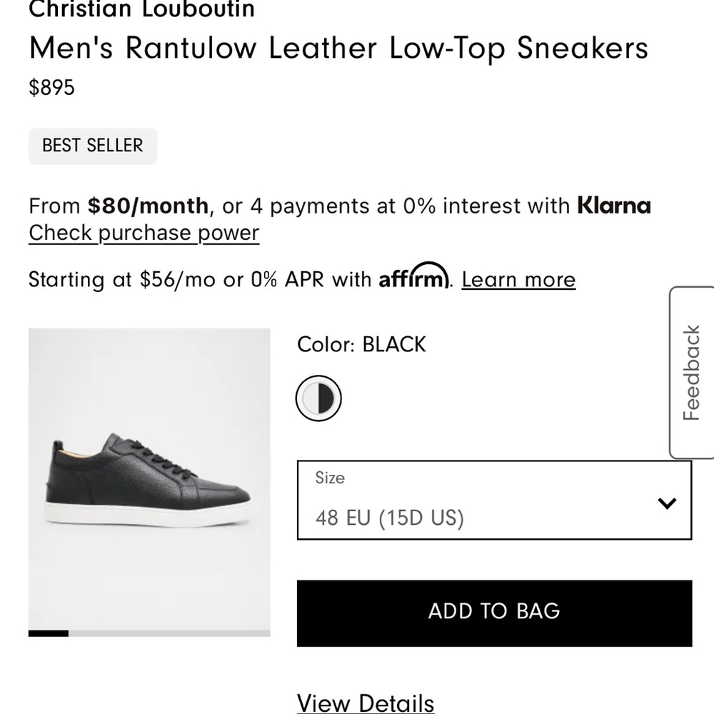 Christian Louboutin Men's Black Leather Low-Top Sneakers